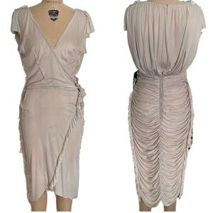 REFORMED Reworked Vintage Beaded Ruched Midi Dress in Gray